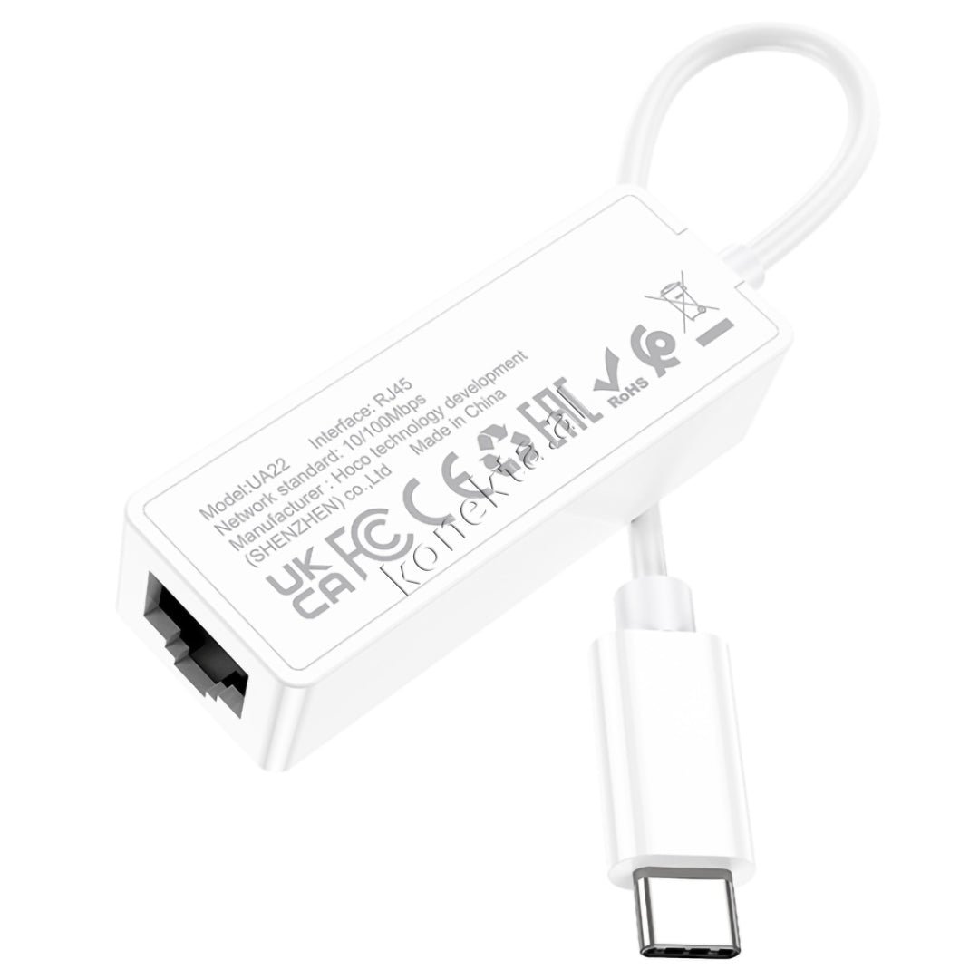 Hoco Type-C RJ45 LAN Adaptor, Black, 15cm Cable - Thumbnail 8