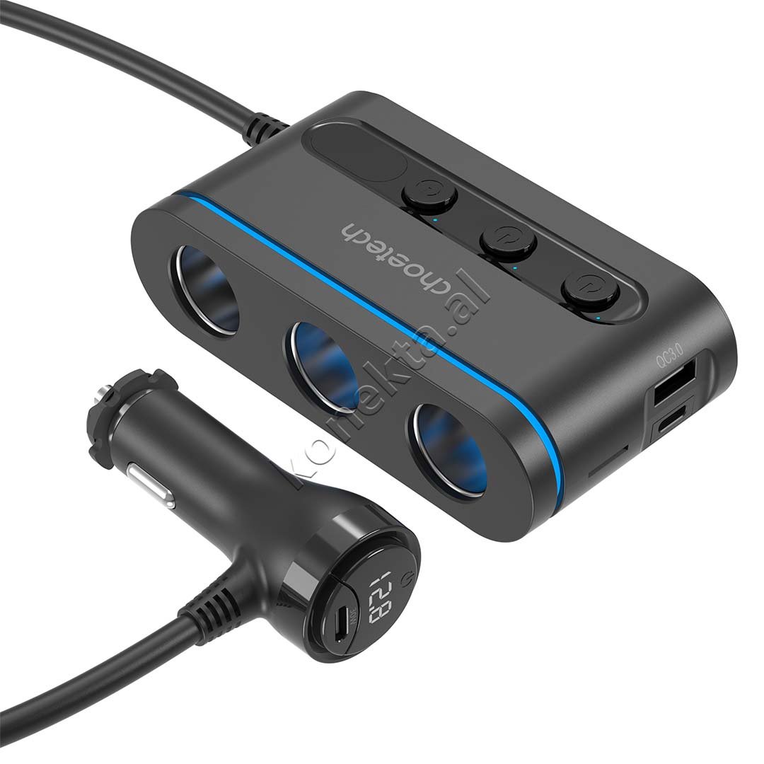 Choetech Car Charger, 200W, 2 x Type-C, 1 x USB - Image 1