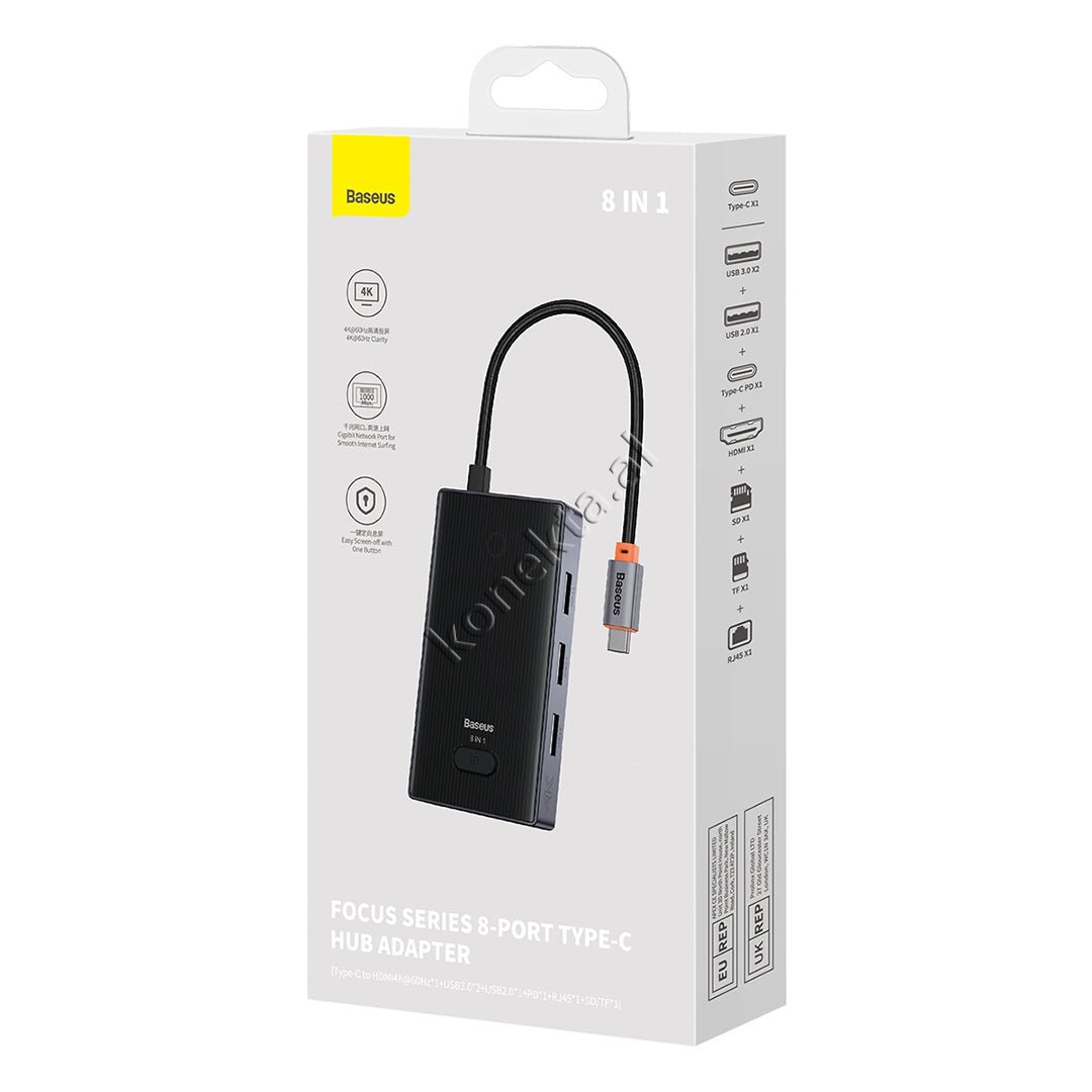Baseus HUB Adapter with 8 Ports, HDMI 4K@30Hz, RJ45 1000Mbps, PD 100W, USB3.0 and TF/SD Card Reader - Thumbnail 8