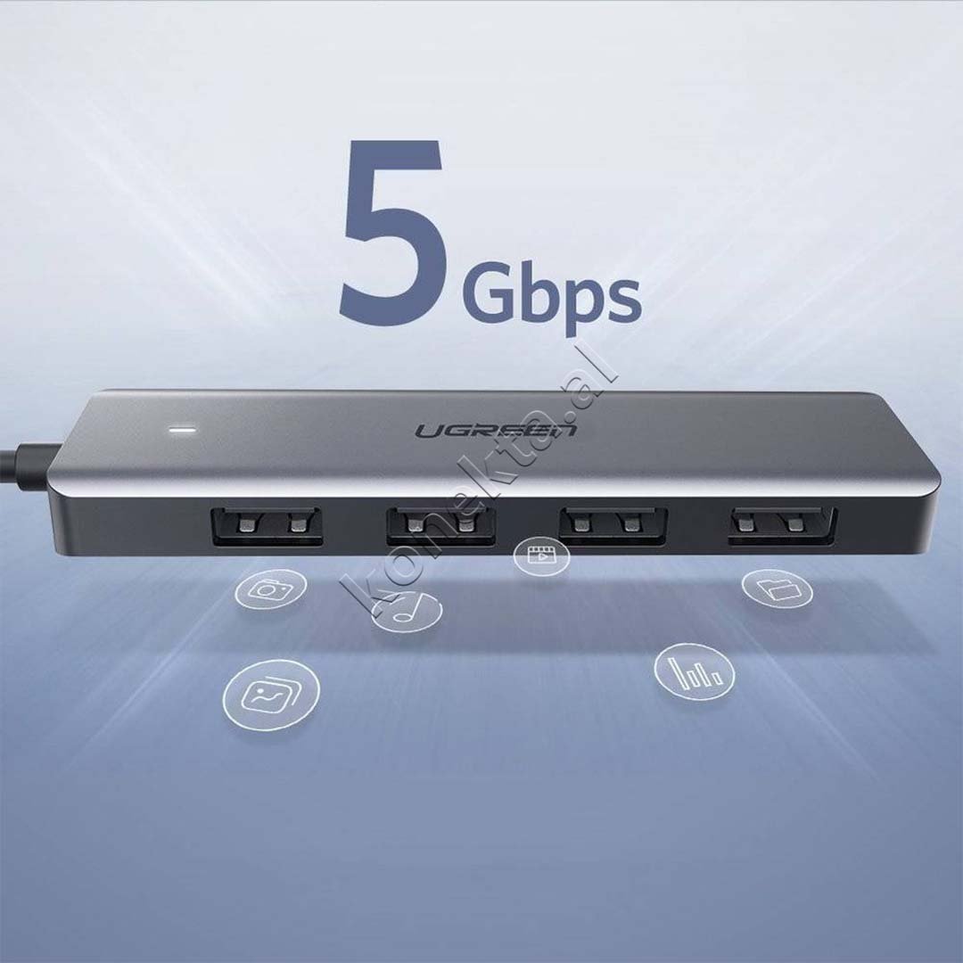 Ugreen USB Hub, 4 Porta USB 3.0, Kabëll Type-C, E argjendtë - Thumbnail 7