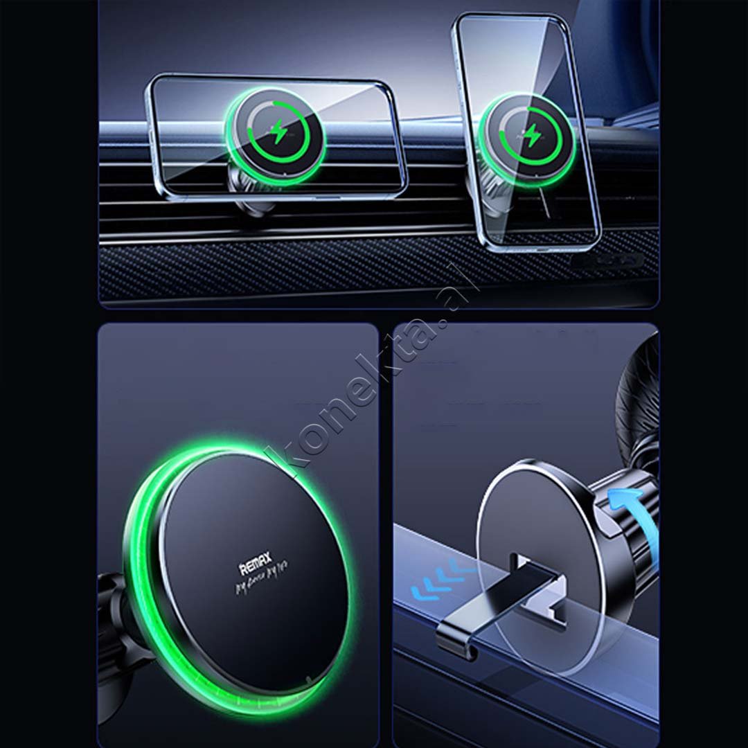 Remax Wireless Charger and Car Phone Holder, Black - Thumbnail 7