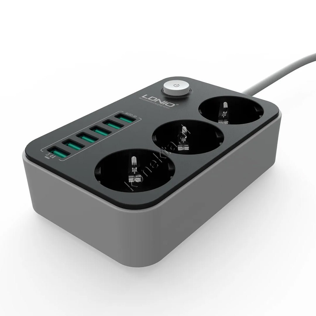 LDNIO Multiprize Power Strip, 3 Vendeshe, 6 Porta USB, Njohje Inteligjente, Karikim Te Shpejte - Thumbnail 3