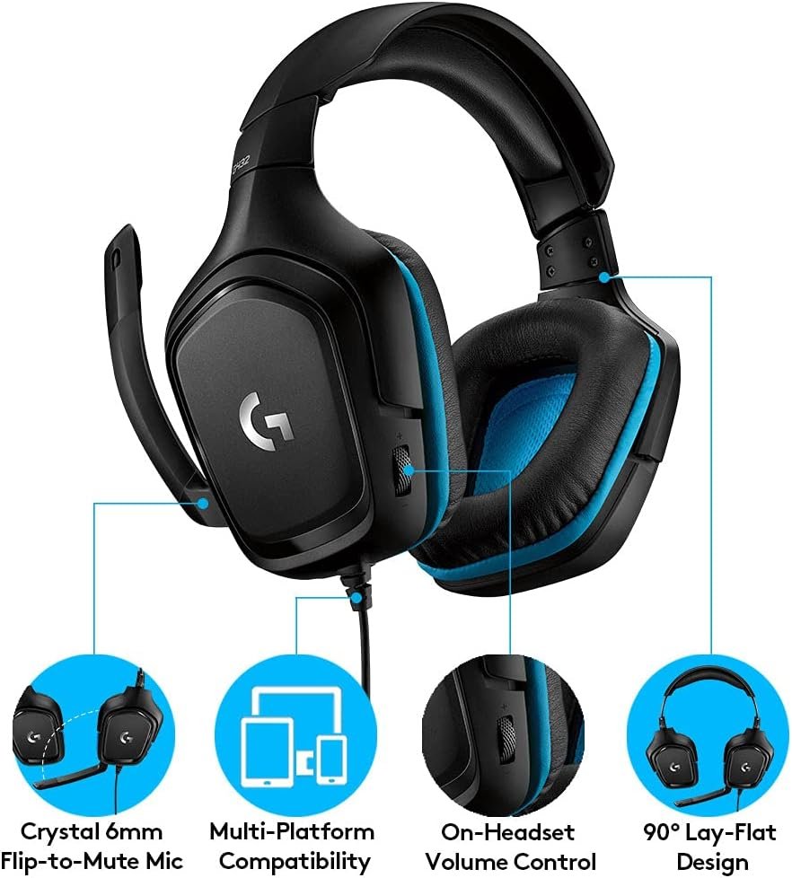 Logitech G432 Gaming Headset, Black/Blue - Thumbnail 7