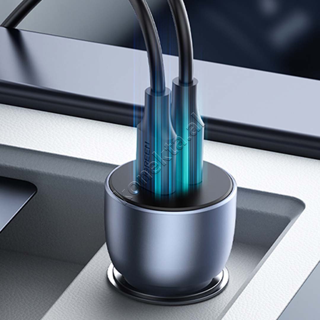 UGreen 40W Car Charger, Black, USB-C, Dual Port - Thumbnail 6