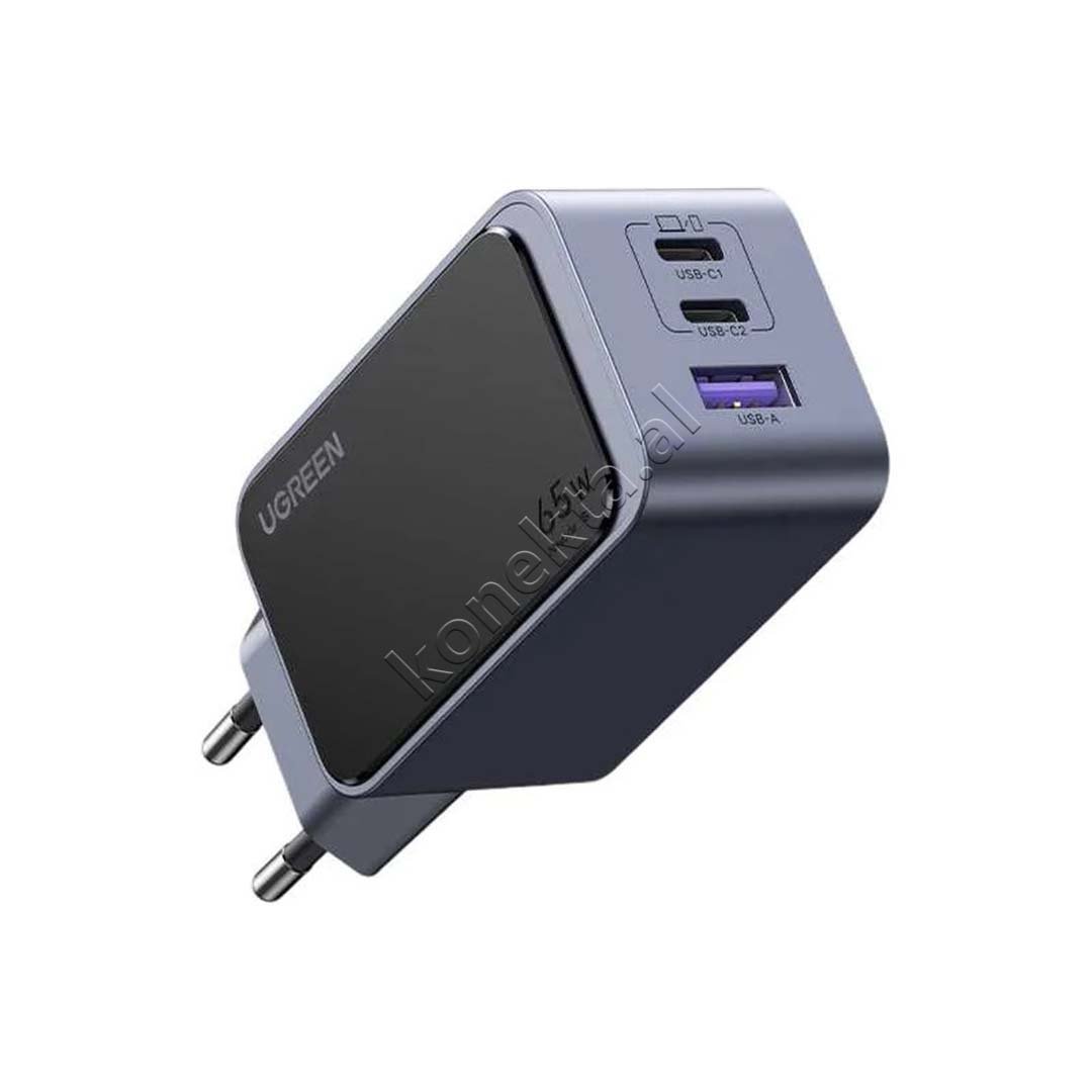 UGreen Nexode 65W Charger, USB-A & 2xUSB-C, Grey - Image 1