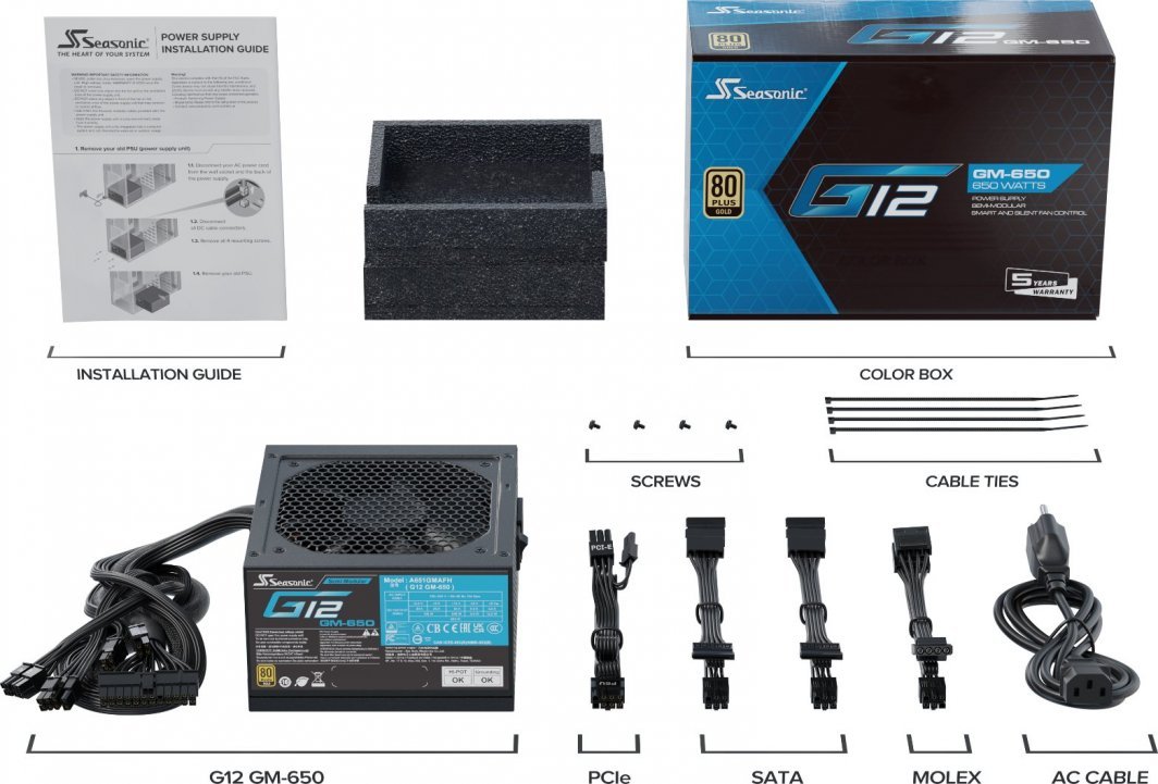 Seasonic G12 GM G12-GM-650 ATX Power Supply, 650W - Thumbnail 5