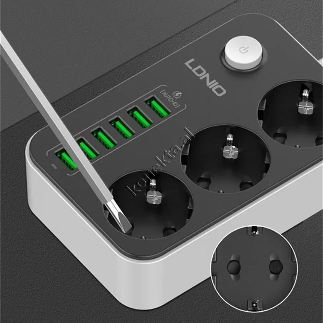 LDNIO Multiprize Power Strip, 3 Vendeshe, 6 Porta USB, Njohje Inteligjente, Karikim Te Shpejte - Image 1