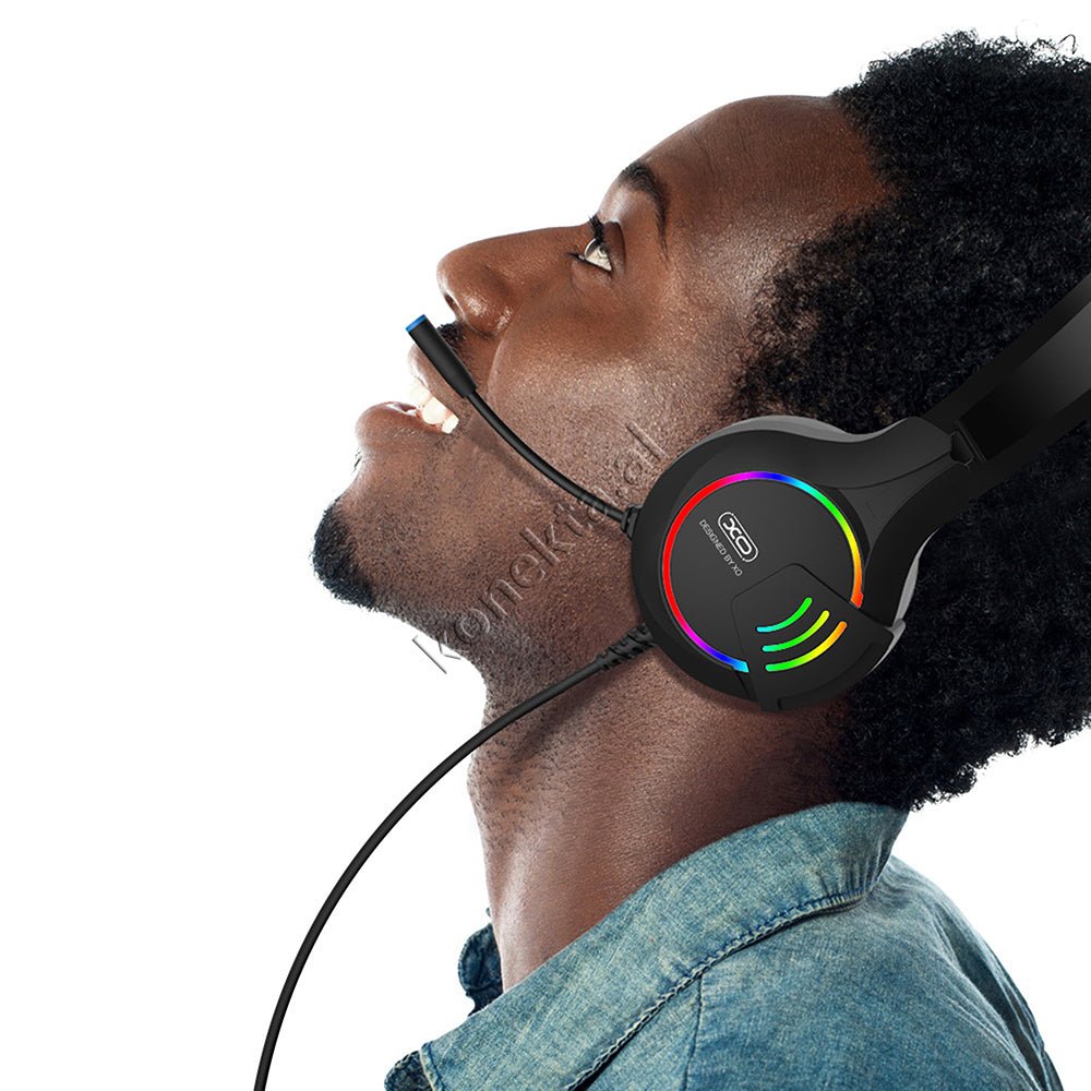 XO Gaming Headphones, Black / Pink, RGB Lights, Aux 3.5mm - Thumbnail 5