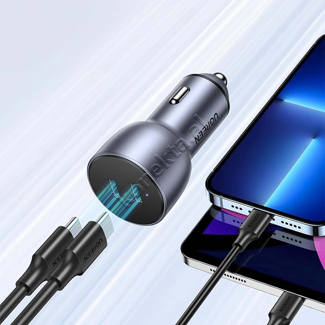 UGreen 40W Car Charger, Black, USB-C, Dual Port - Thumbnail 2