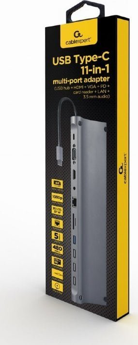 Gembird 11në1 USB-C Docking Station, Black - Thumbnail 2