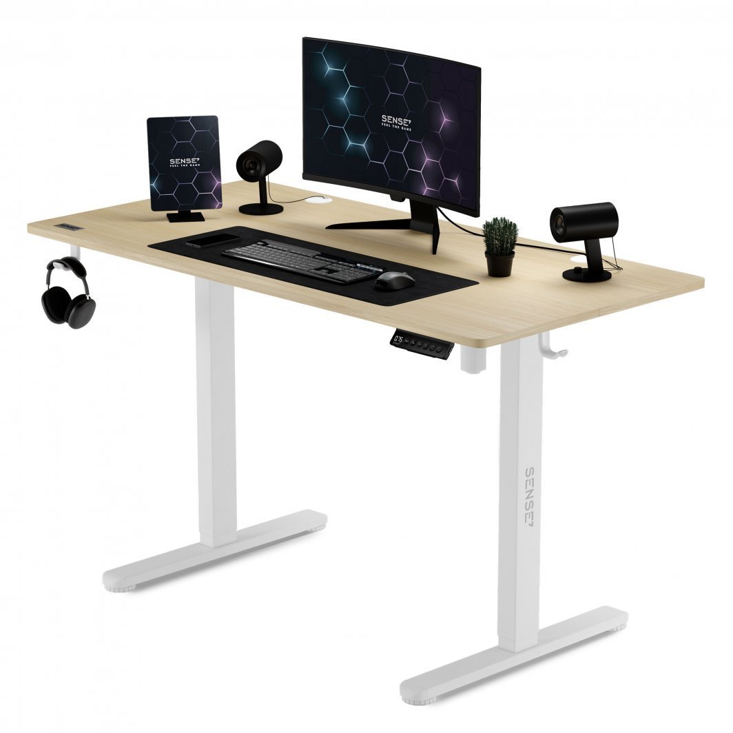 SENSE7 Nojo Electric Table, 120cm x 60cm, White / Light Wood - Thumbnail 3