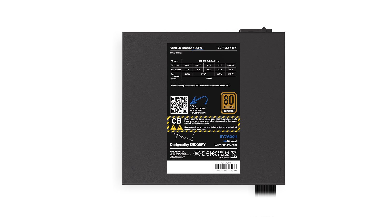 Endorfy Vero L5 Power Supply, 24-pin ATX, 500 W, Black - Thumbnail 6