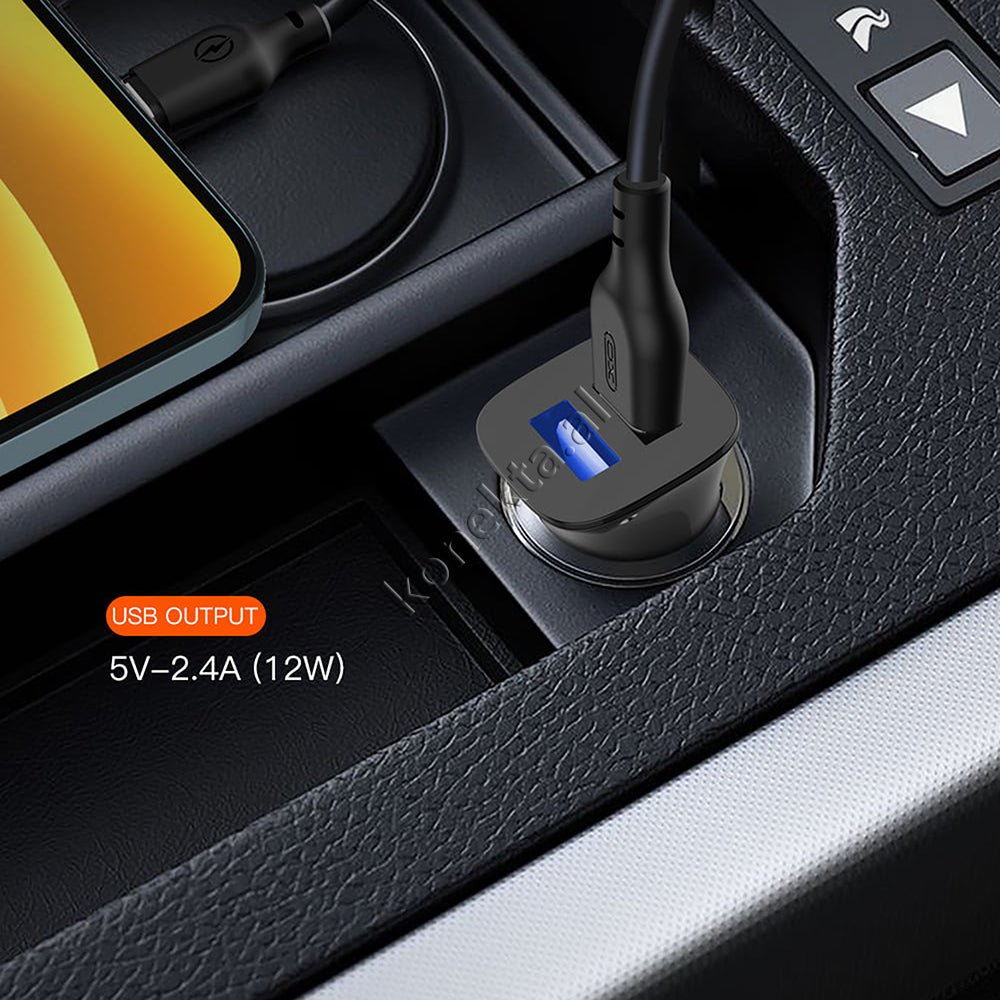XO TZ10 Car Charger, Black, Dual Port 12W, Lightning / Type-C / Micro - Thumbnail 3