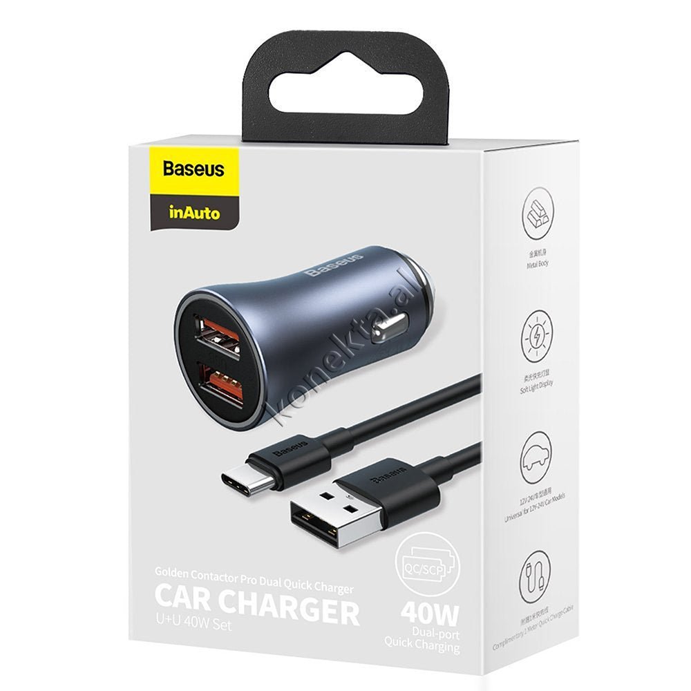Baseus Car Charger 40W with USB Type-C Cable - Thumbnail 2