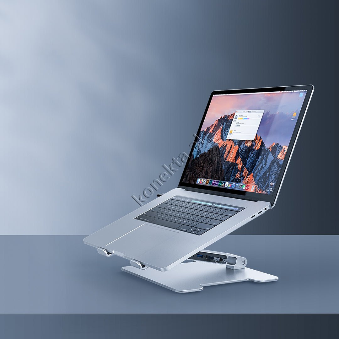 Orico Mbajtese Laptopi Metalike Me Adaptor HUB Te Integruar, E Argjendte - Thumbnail 8