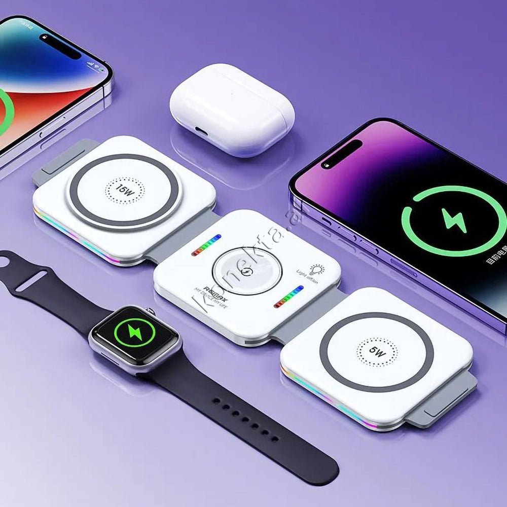 REMAX Wireless Charger, White, 3 in 1, Foldable, 22.5W - Thumbnail 7