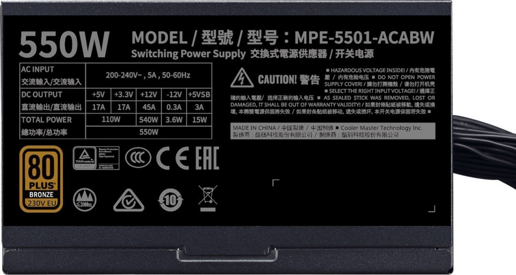 Cooler Master MWE Bronze V2 MPE-5501-ACABW-BEU ATX, 550W Power Supply - Thumbnail 4
