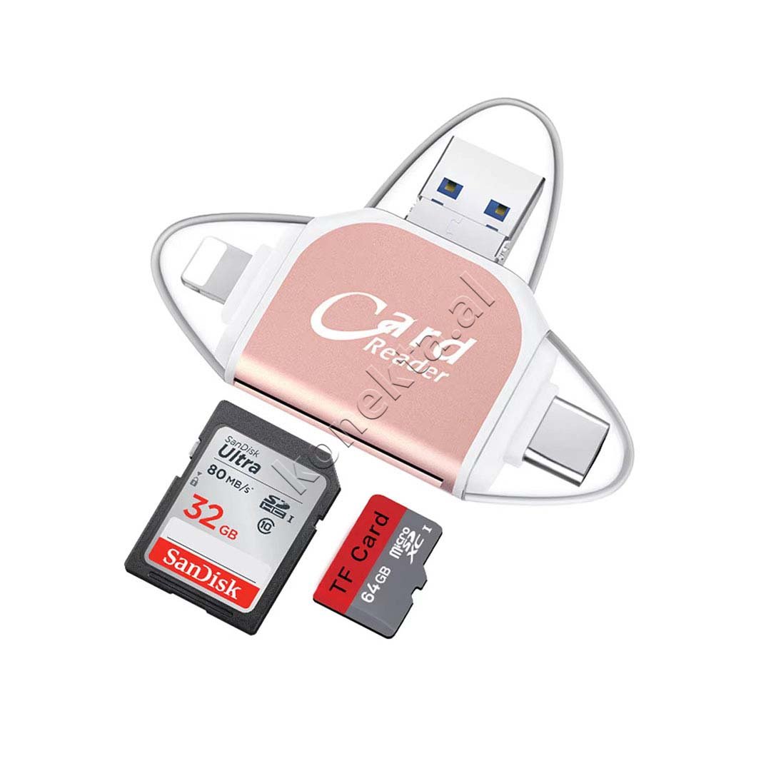 COTECICOTECI Adaptor Me Portë USB-A, USB-C dhe Lightning Për Kartë TF Dhe SD - Thumbnail 2