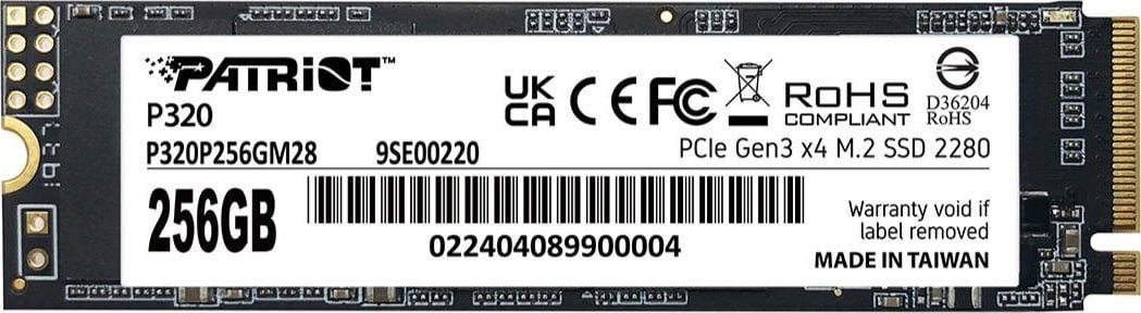 Patriot P320 SSD, 256GB, M.2 2280 PCI-E x4 Gen3 NVMe - Image 1