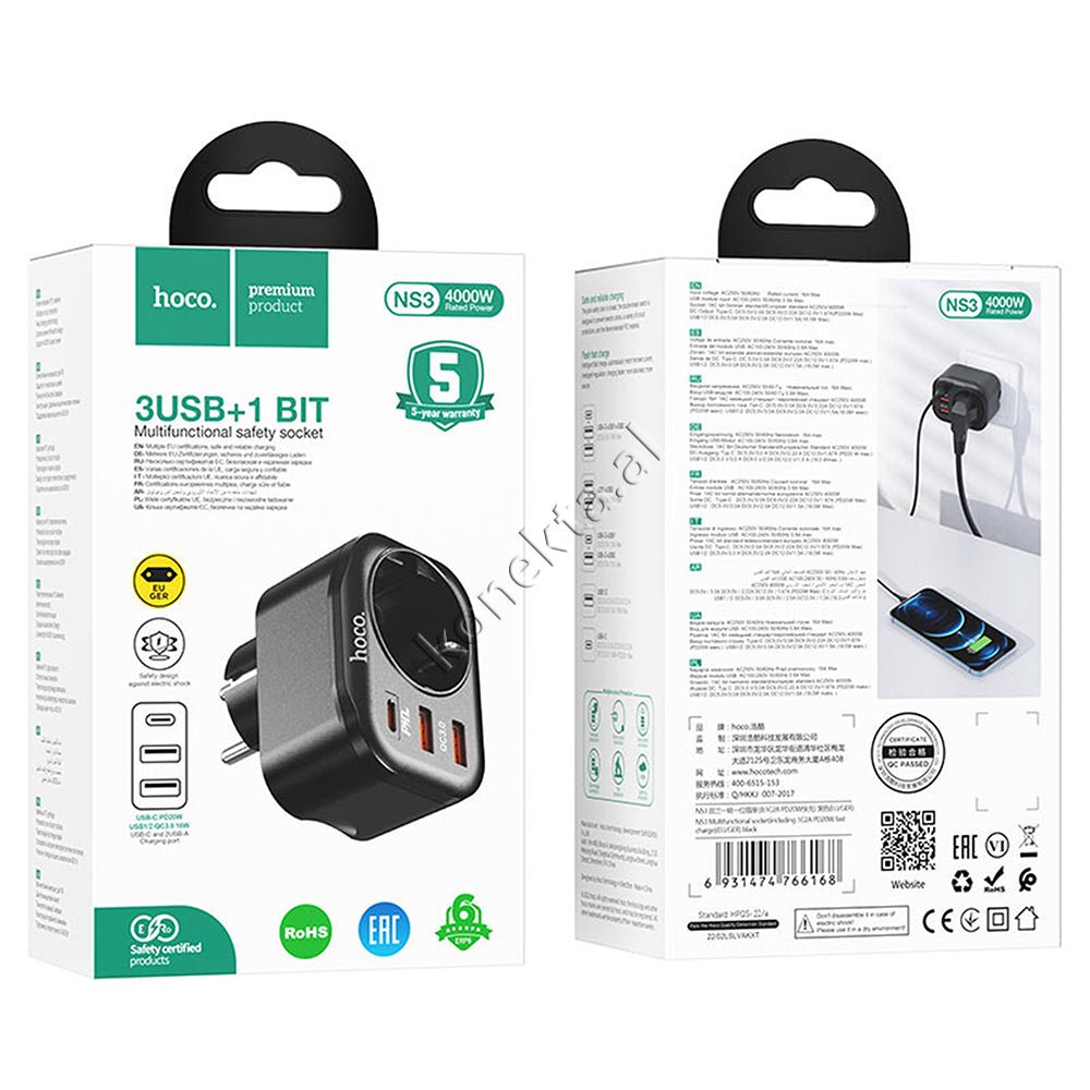 Hoco Multiprize Me 2 Porta USB Dhe Type-C - Thumbnail 2