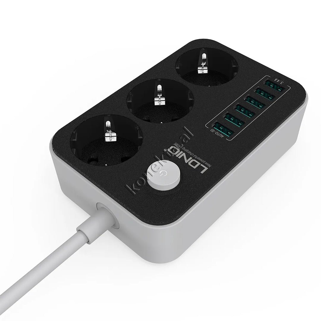 LDNIO Multiprize Power Strip, 3 Vendeshe, 6 Porta USB, Njohje Inteligjente, Karikim Te Shpejte - Thumbnail 6