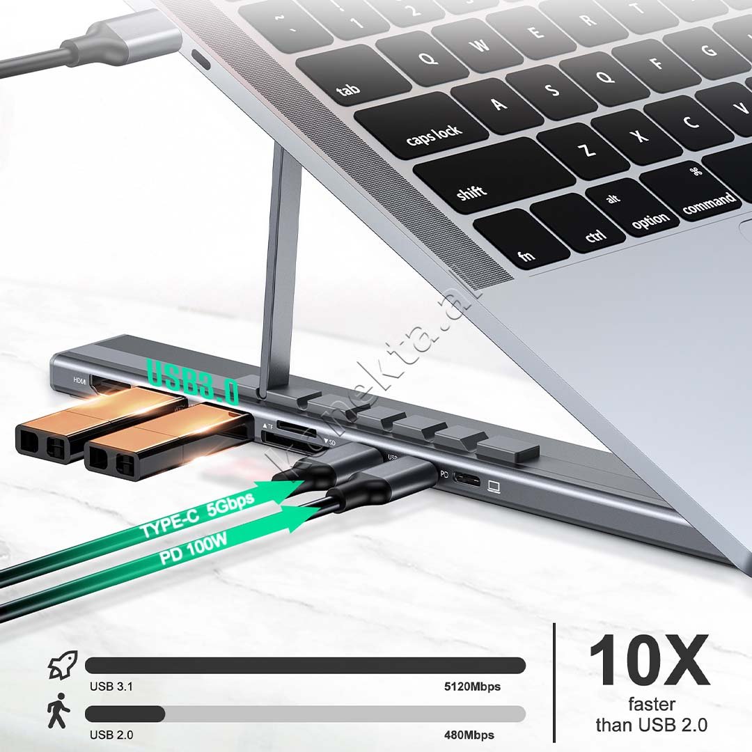 Choetech Laptop Holder with Integrated HUB Adapter, Silver - Thumbnail 5