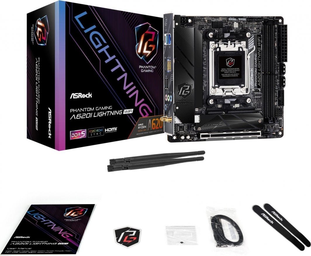 ASRock A620I LIGHTNING WIFI Motherboard, Black, Wi-Fi 6E, 2.5 Gb/s LAN, RGB - Thumbnail 8