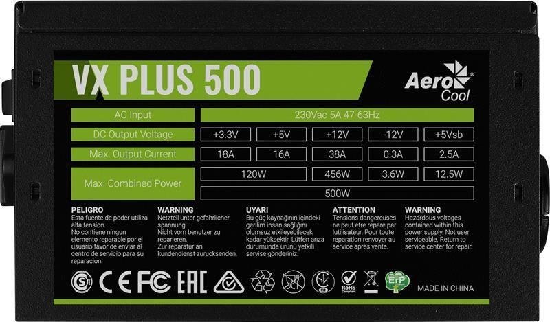 Aerocool VX Plus AEROPGSVX-500PLUS-80 ATX Power Supply, 500W - Thumbnail 3