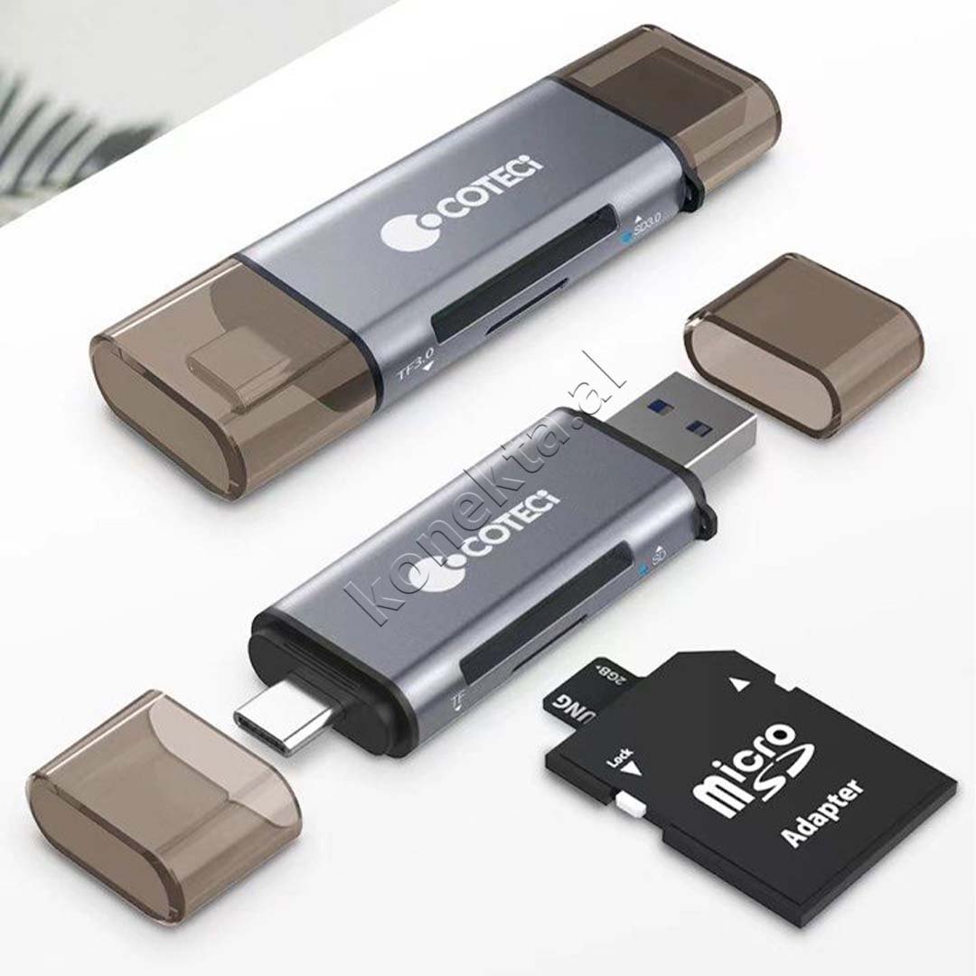 Coteci Adaptor Me Portë USB-A Dhe USB-C Për Kartë TF3.0 Dhe SD3.0 - Thumbnail 2