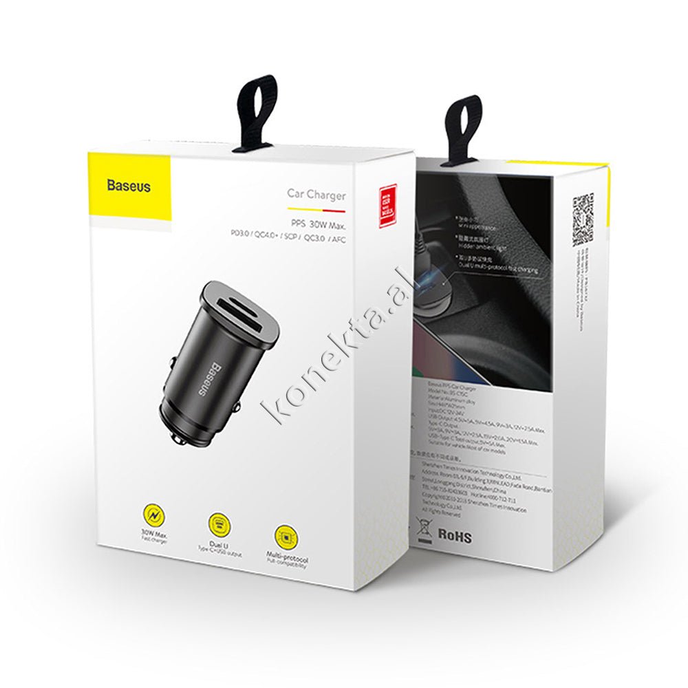 Baseus Adaptor Karikimi Inteligjent Per Makine 30w, E Zeze / E Kuqe / E Argjendte - Thumbnail 2