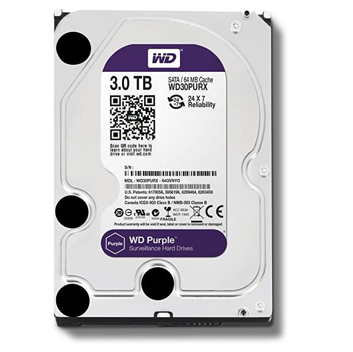 Western Digital WD Purple HDD, 3TB, 7200 RPM, SATA 6GB/S - Image 1