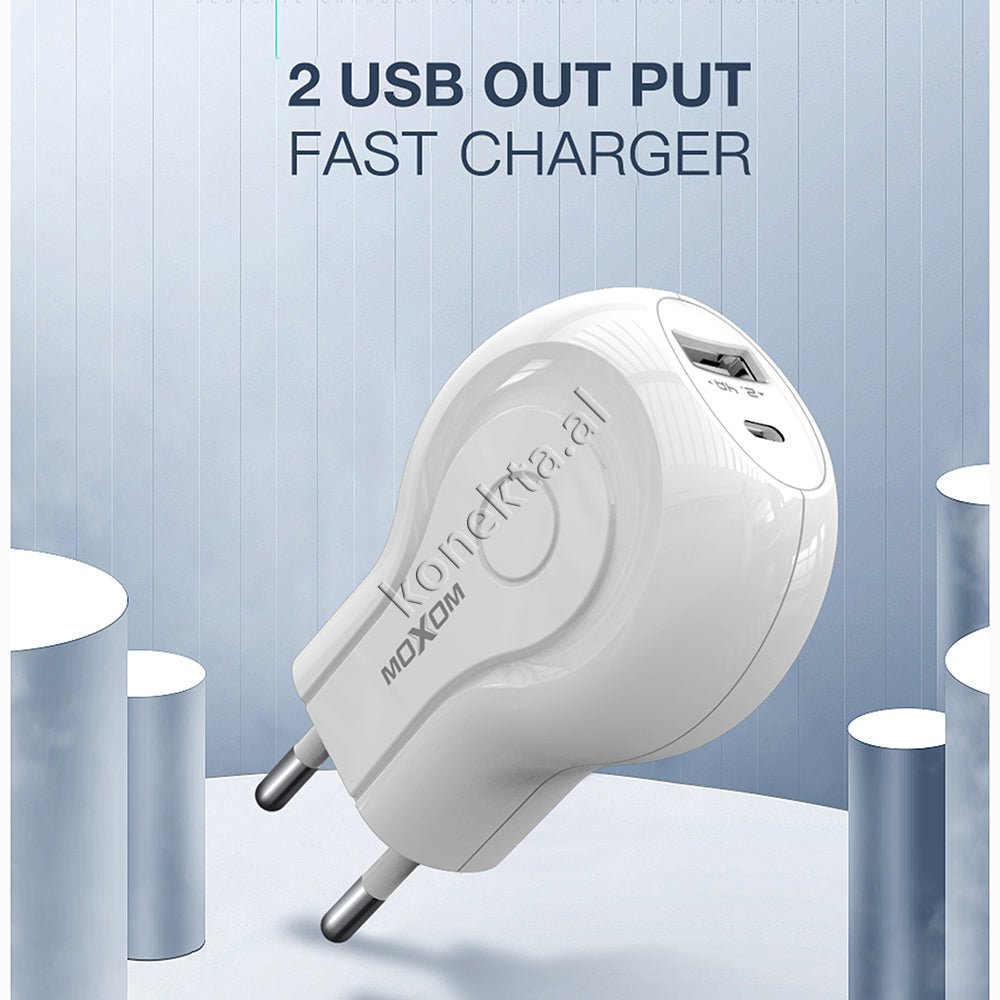Moxom Adaptor Karikimi Me 2 Porta USB Dhe Type-C, E Bardhe - Thumbnail 2