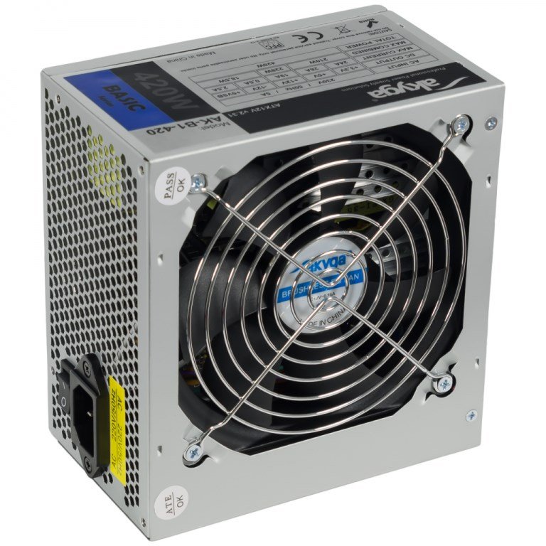 Akyga AK-B1-420 Power Supply, 420W, ATX 12V 2.0, 12 cm, Grey - Thumbnail 2