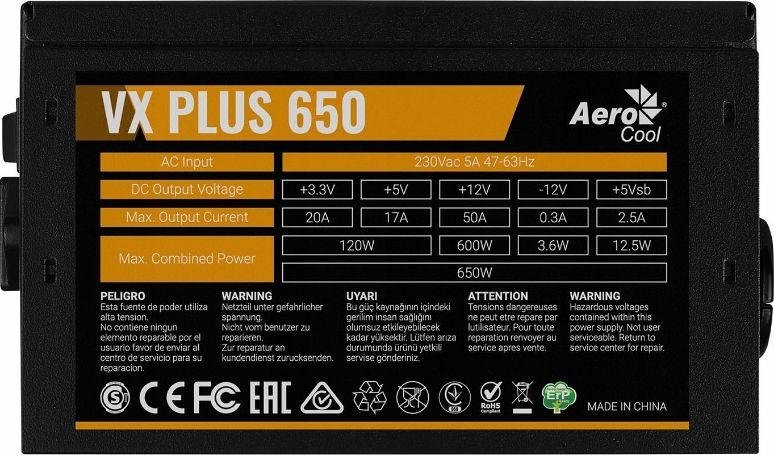 Aerocool PGS VX Plus AEROVX-650PLUS Power Supply, 650W - Thumbnail 4