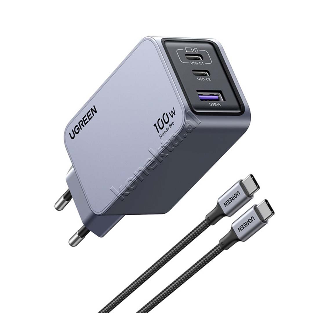 UGreen Nexode Pro 100W Charger, Grey, USB-A & 2xUSB-C - Image 1