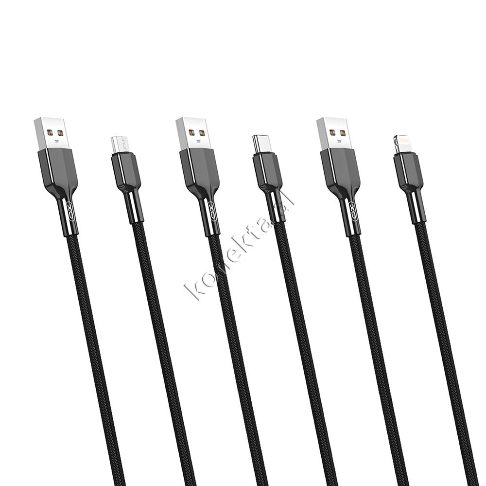 XO USB Charging Cable, 1m, Black, Lightning/Type-C/Micro, 2.4A - Thumbnail 5