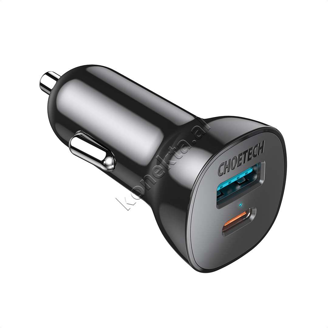 Choetech Car Charger, 38W, 2 Ports USB-A + Type-C - Image 1