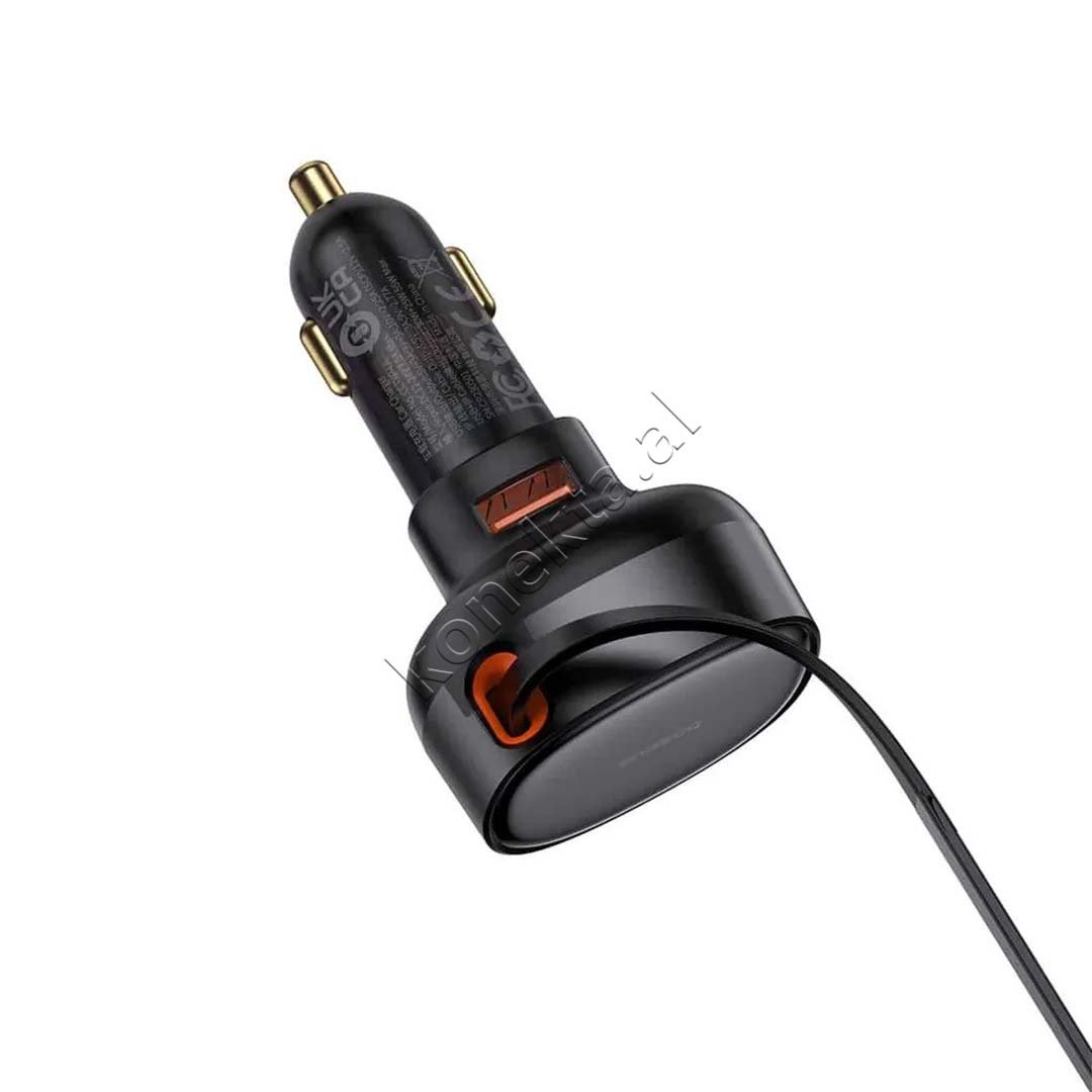 Baseus Car Charger 55W with Retractable Lightning Plug, Black - Thumbnail 5