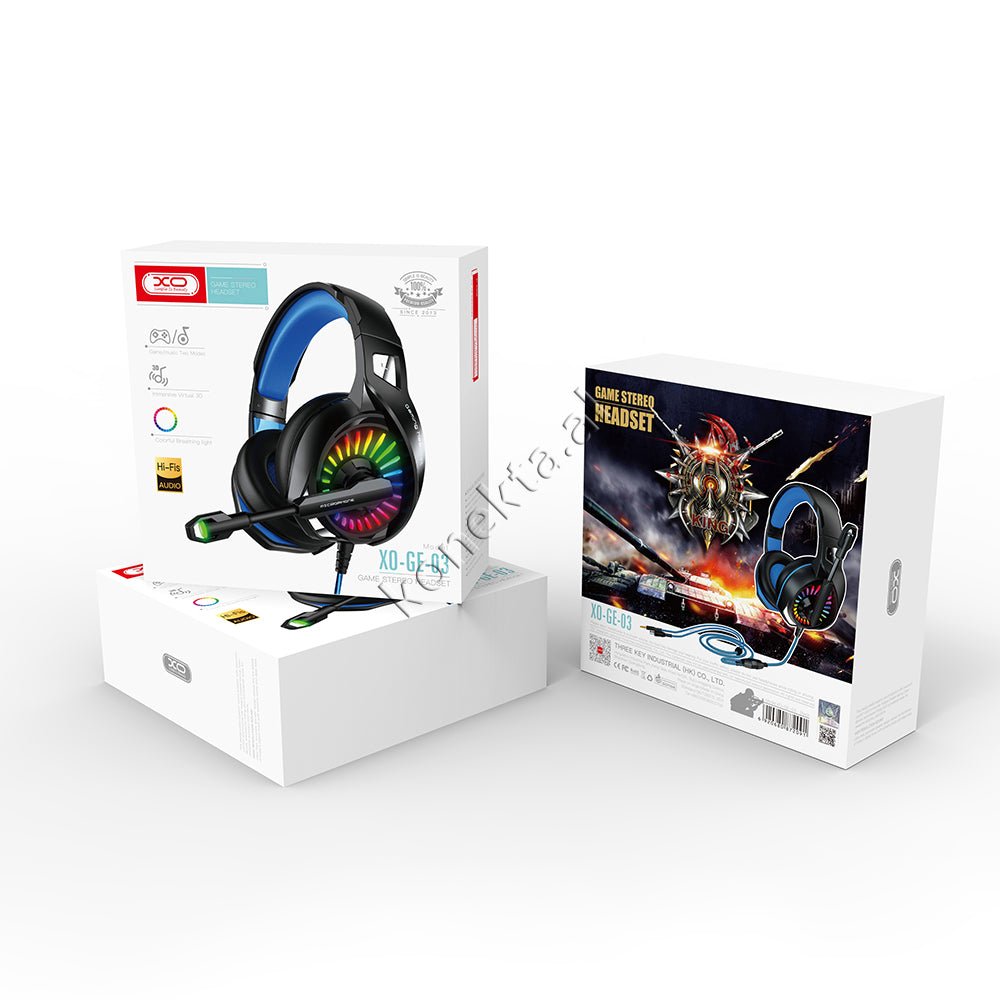 XO Gaming Headphones with RGB Lights, Aux 3.5mm Jack, Extra Bass and HD Microphone - Thumbnail 2