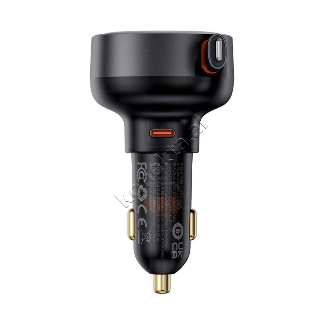 Baseus Car Charger 55W with Retractable Lightning Plug, Black - Thumbnail 12