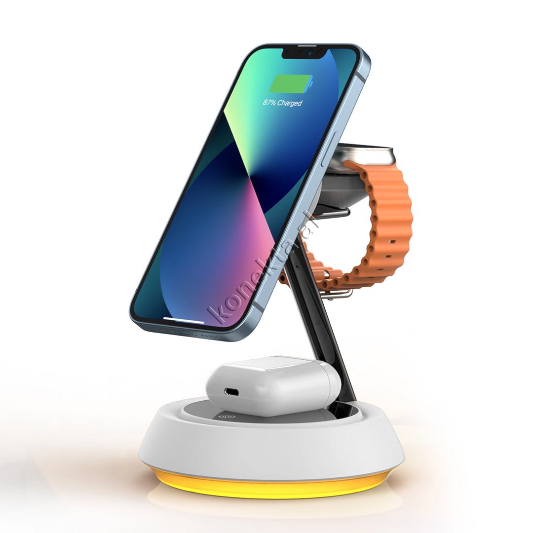 Wiwu Wireless Charger, 15W, White, 3 Charging Spots, Ambient Light - Image 1