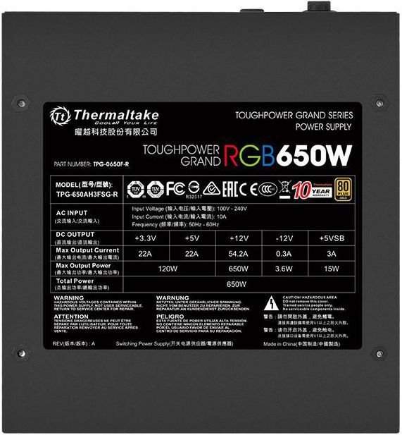 Thermaltake Toughpower Grand RGB PS-TPG-0650FPCGEU-R Power Supply, 650W - Thumbnail 3