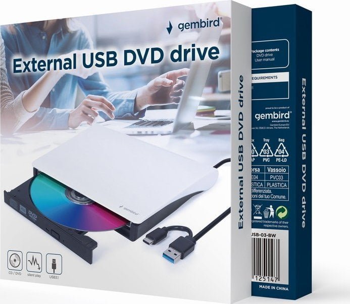 Gembird DVD-USB-03-BW External Optical Drive, White - Thumbnail 2