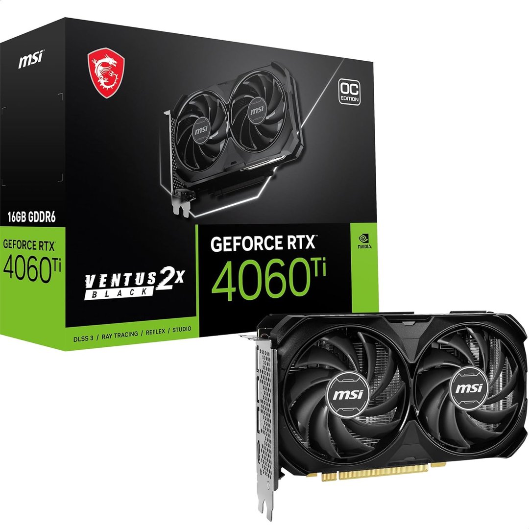 MSI GeForce 4060Ti Ventus X2 Graphics Card, 16GB, Black - Image 1
