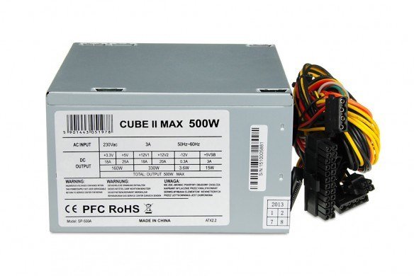 iBOX CUBE II Power Supply, 20+4 pin ATX, 500 W, Silver - Image 1