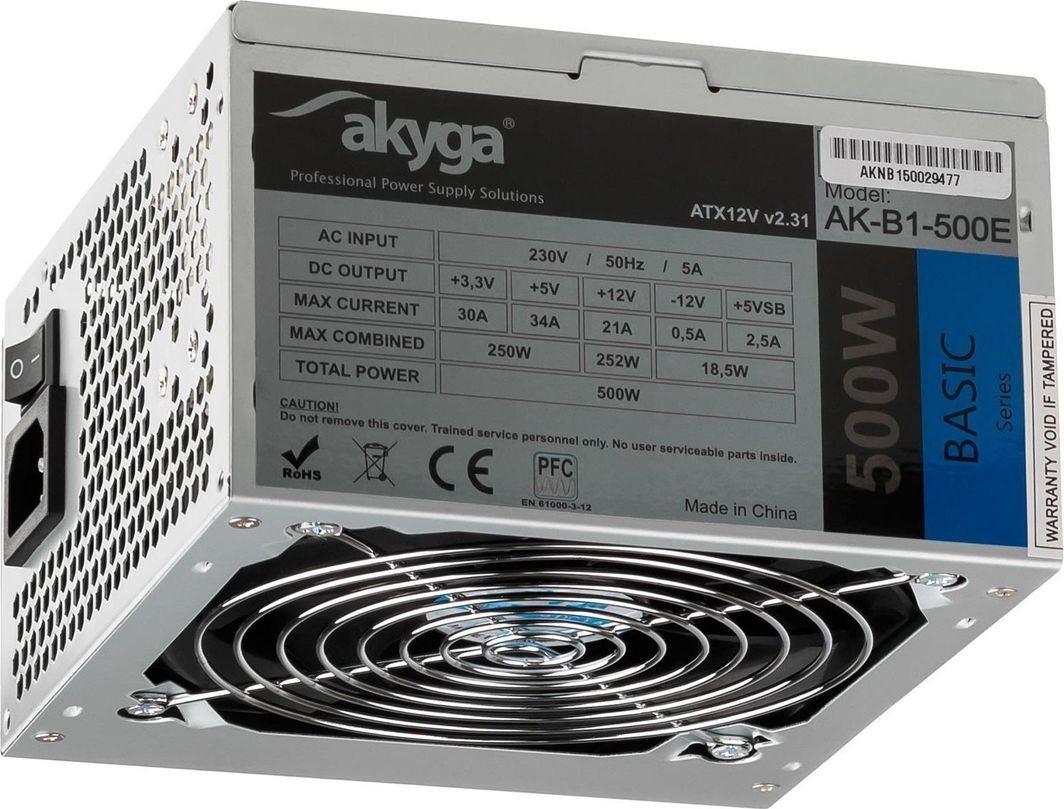 Akyga Basic AK-B1-500E ATX Power Supply, 500W - Thumbnail 2