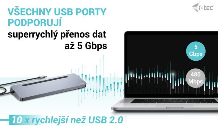 I-Tec Docking Station USB-C Metal Ergonomic, 3x 4K Display, PD 100W + i-tec Universal Charger 100 W - Thumbnail 7