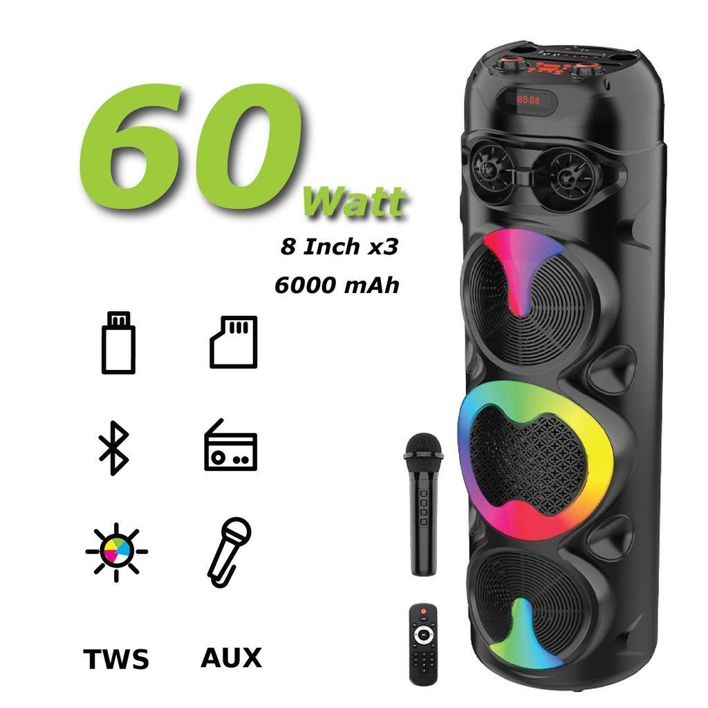 Sing-E ZQS8309 Speaker, 60W, 3x8" Subwoofer, Wireless Microphone - Thumbnail 7