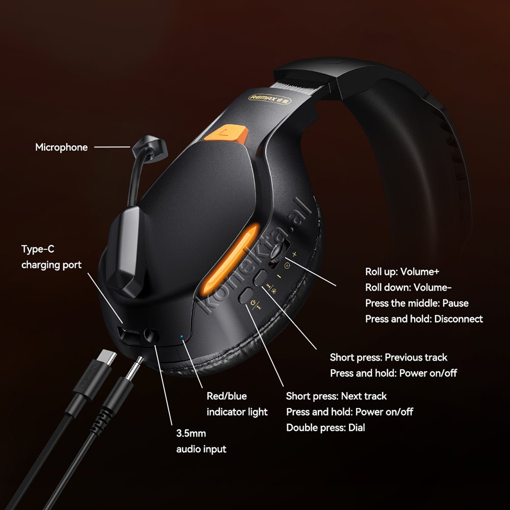 REMAX Headphones Gaming Me Bluetooth dhe Mikrofon HD - Thumbnail 13