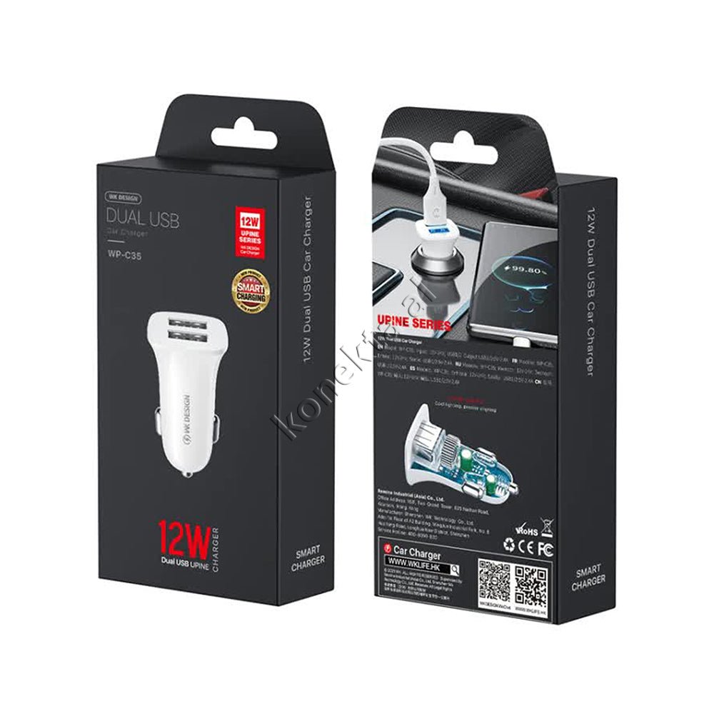 REMAX WK Car Charger Adapter, White, 2 Ports - Thumbnail 2